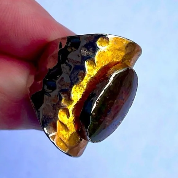 7.5 7.75 8 Moss Agate Gem Gemstone Fine Art Ring Solid Metal Plated Gold Filled